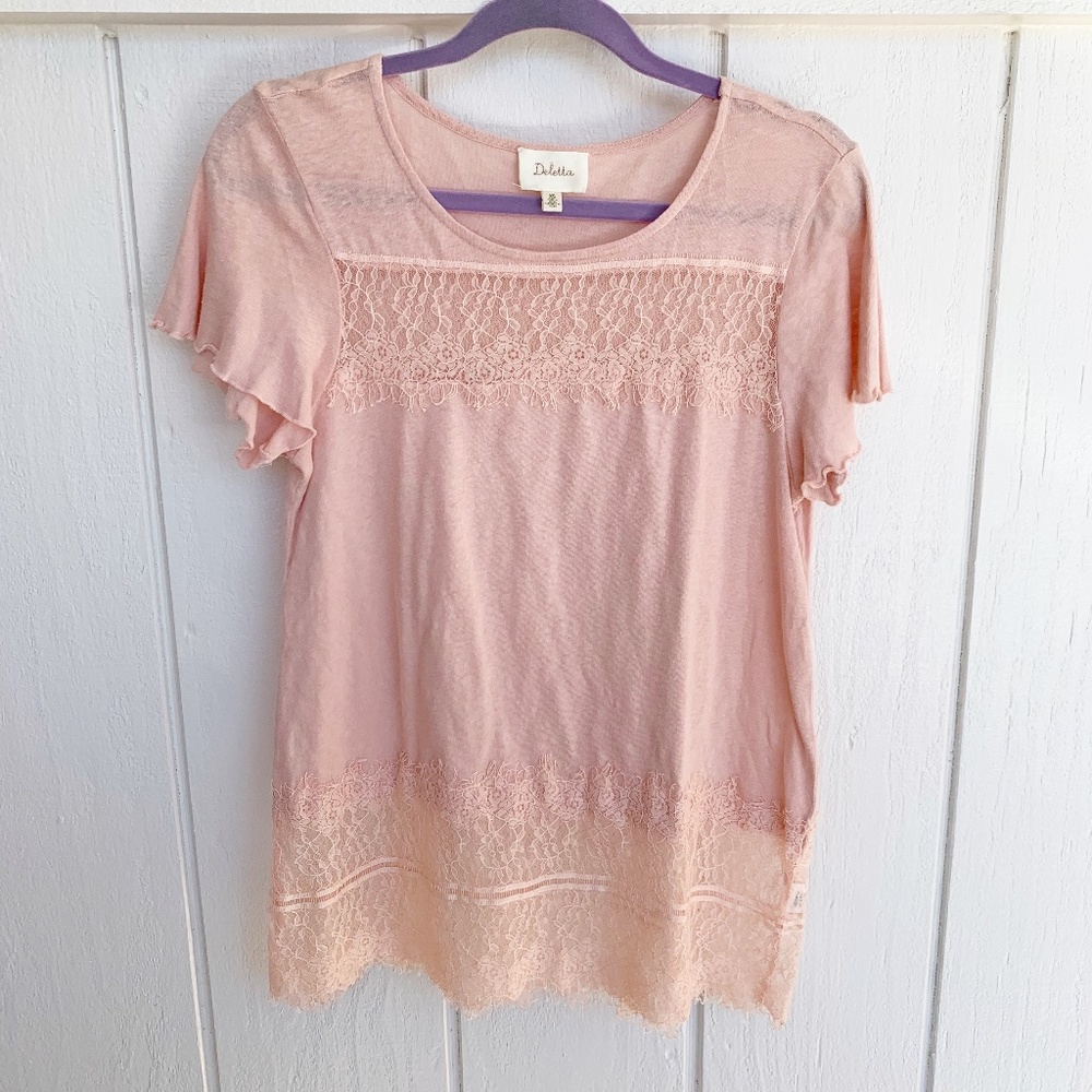 Anthropologie Deletta Pink Short Sleeve Top XS